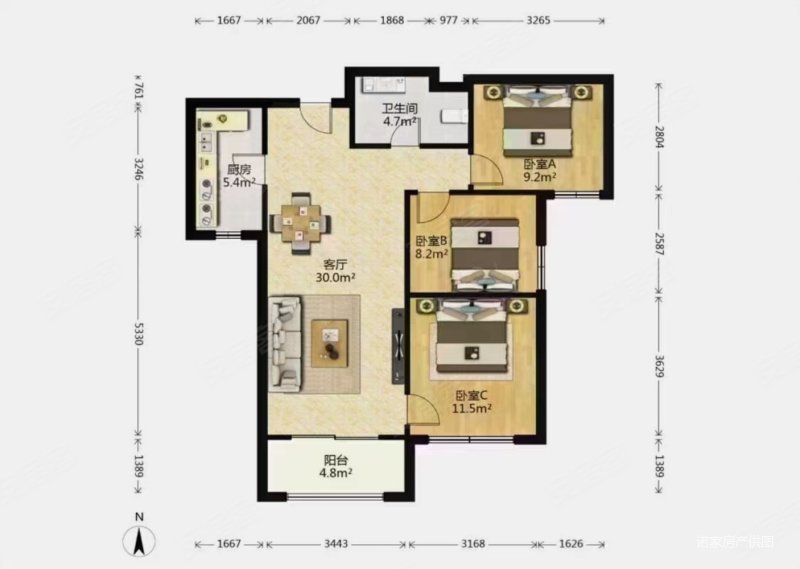 融创天朗南长安街壹号(一期)3室2厅1卫99㎡南165万