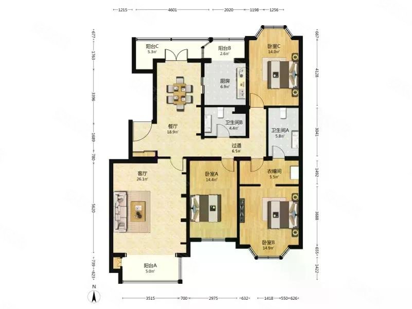 莱茵河畔 3室2厅 170.75平