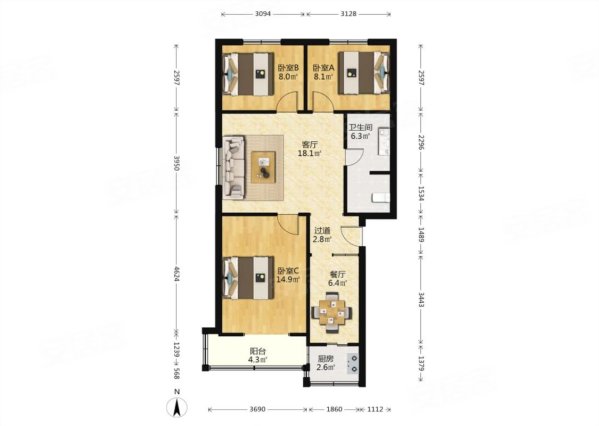 辛家庙广泰门华清园115平3室2厅1卫诚心出售