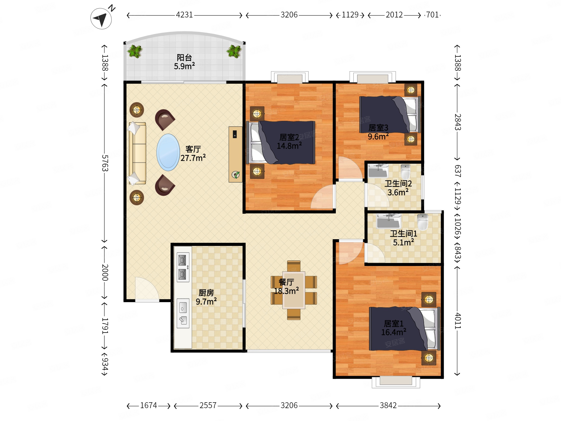 平湖满庭芳3室2厅2卫113.71㎡南北340万