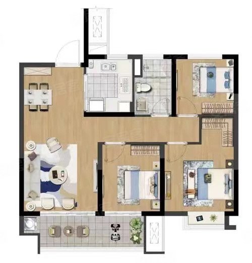 银城江畔毛胚三房两卫房东急售户型端正