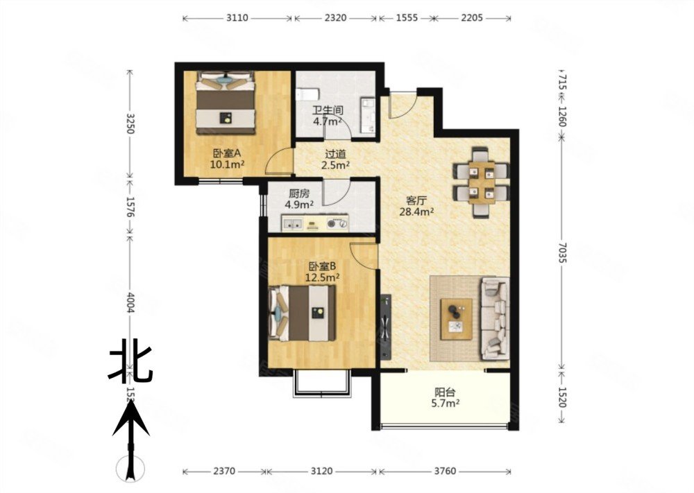 胜北阿尔卡迪亚和平东路7号荣景园2室2厅