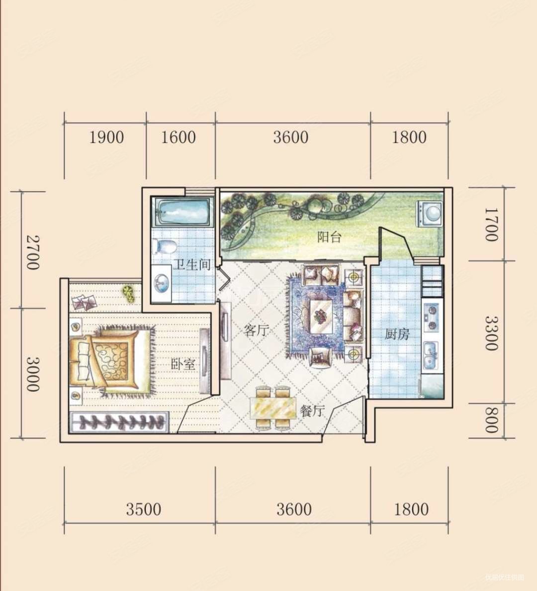 兰花广场花果园l区精装c1户型品牌家电一房变两房