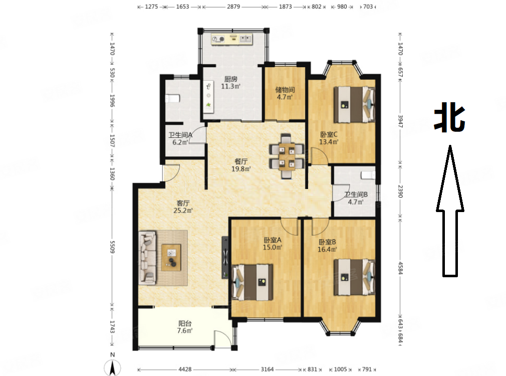 胜北燕都花园3室2厅