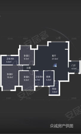 开元国际社区3室2厅2卫109.52㎡西北138万