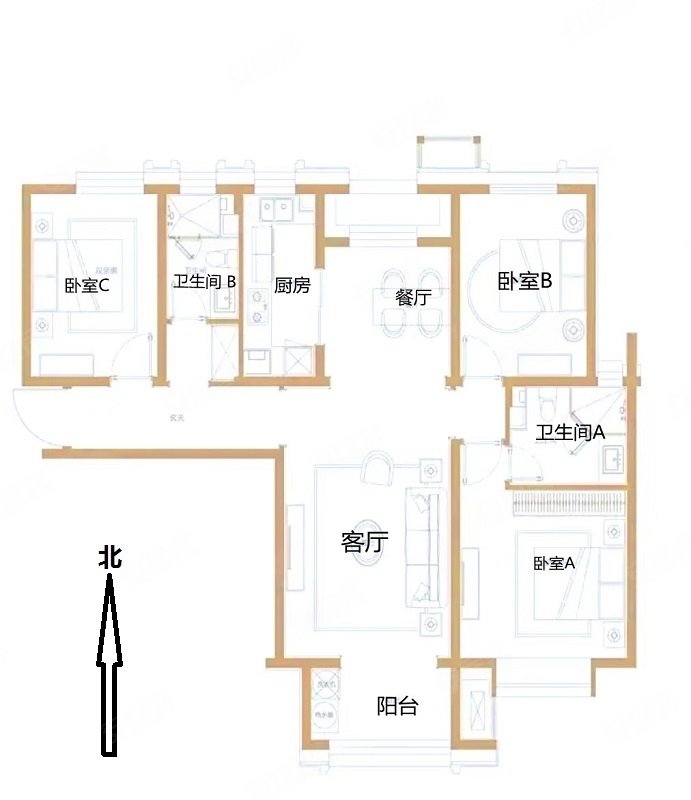 东南智汇城五号院3室2厅2卫131.5㎡南北200万