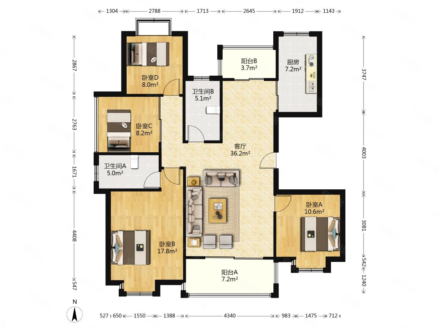 南北通透飞机户型中高楼层西边户不临街小区中间