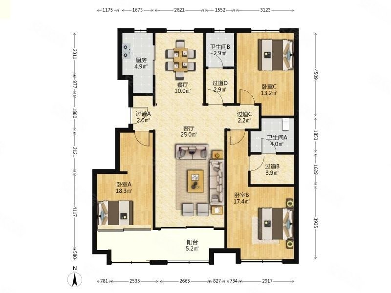 30w精装!省立随时看房,保利中心华府二手房,240万,3室2厅,2卫,139.