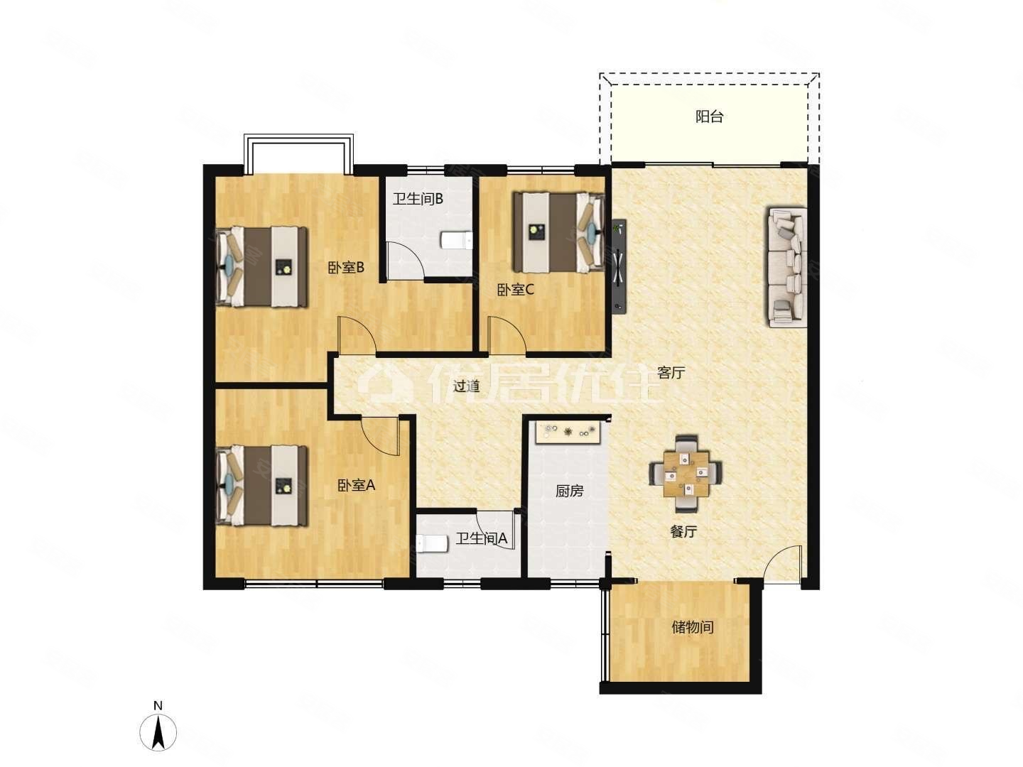 凤岭名园  南北通透 精装好房 双卫 中间楼层采光好