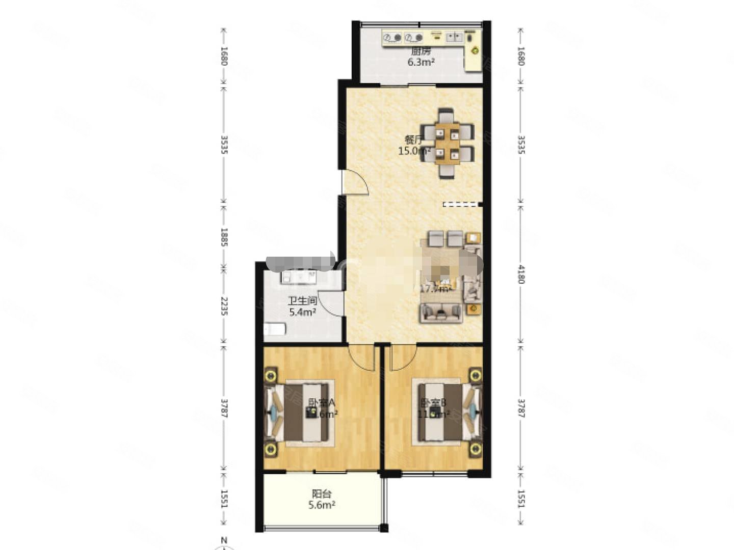 富丽花园3室2厅1卫104㎡南北142万