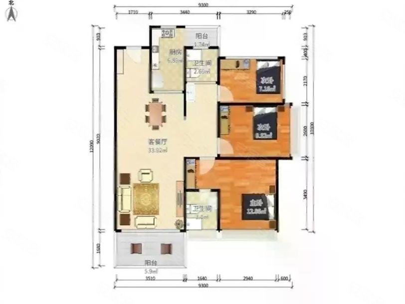 园洲花园3室2厅2卫81.98㎡南56万