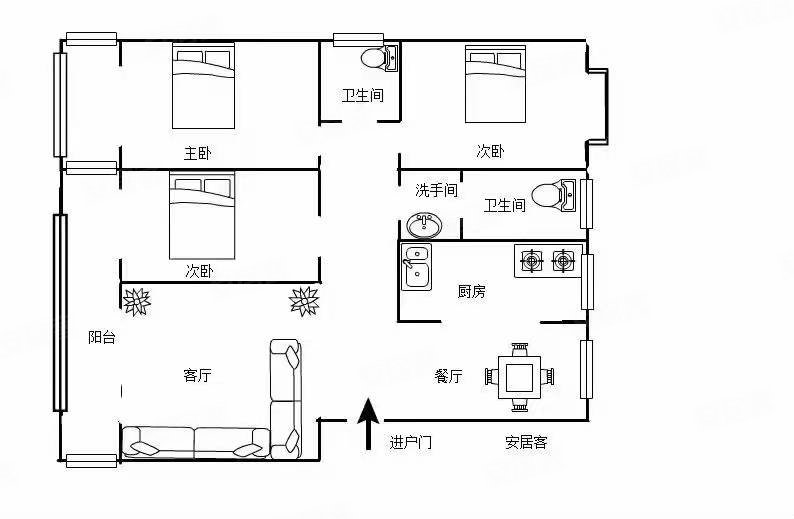 COCO蜜城3室2厅1卫126㎡南北80万