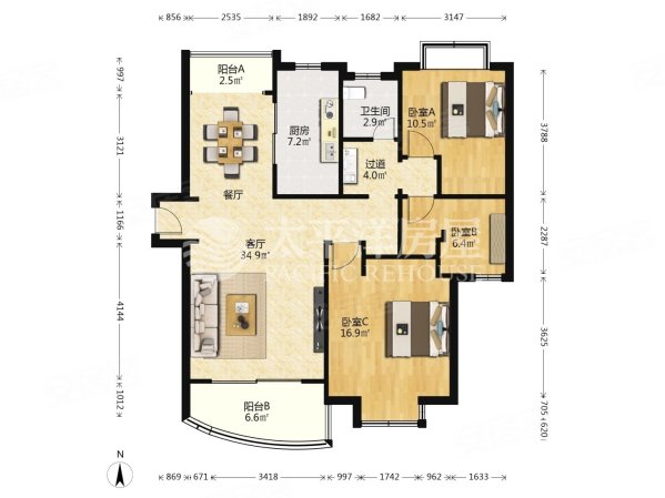 象源丽都2室2厅1卫121.68㎡南850万