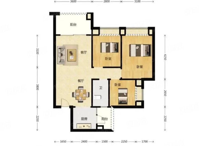 合景花漫里3室2厅1卫90.79㎡南89万