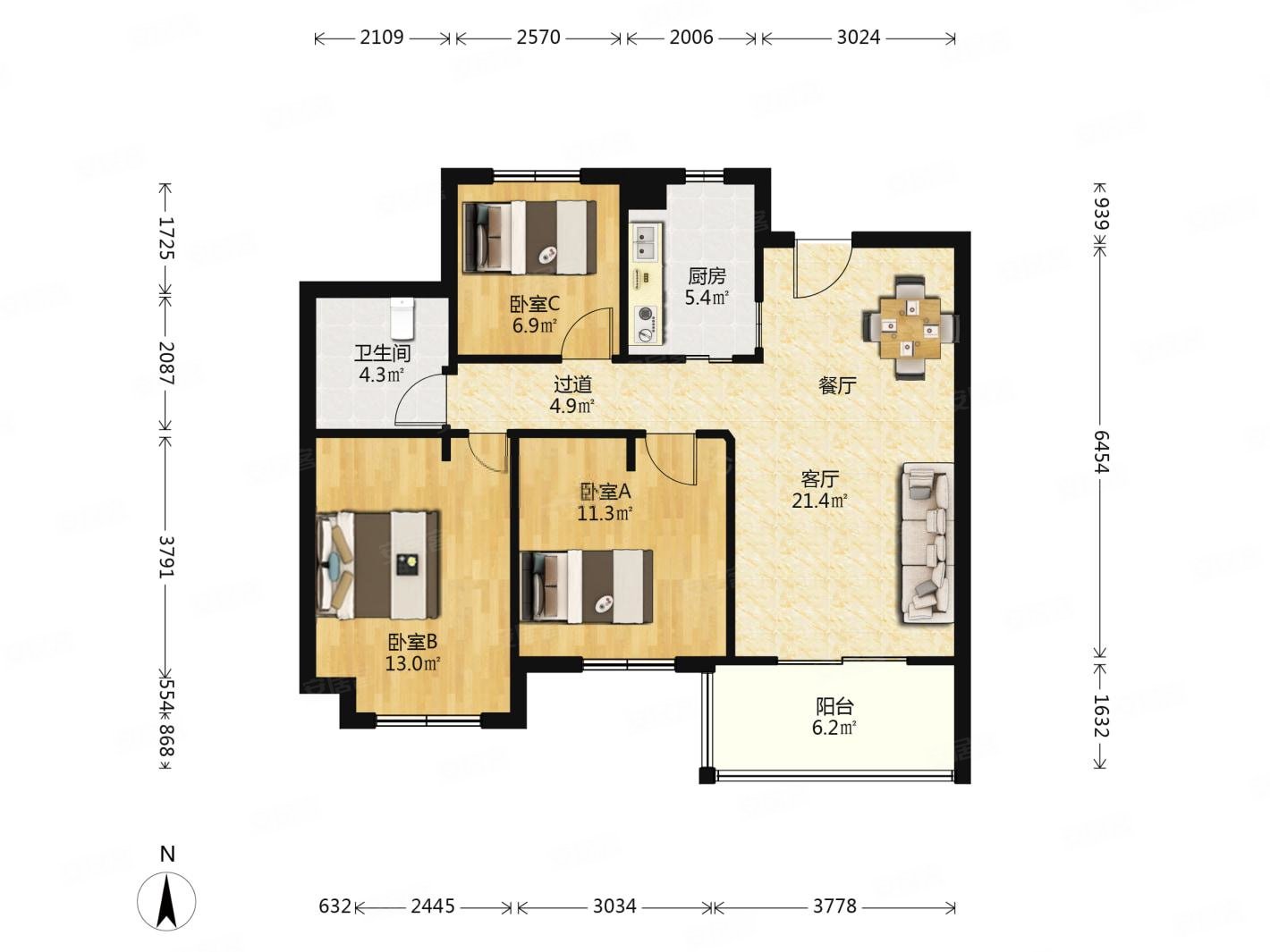 雅戈尔雅旭花苑精装修三开间朝南户型好视野佳拎包入住