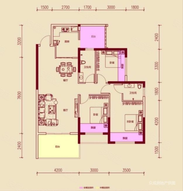 合创公园一号2期B区3室2厅2卫119㎡南北56万