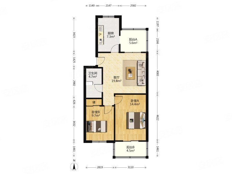 交通便利医疗配套成熟近地铁大两房南向采光好商圈成熟
