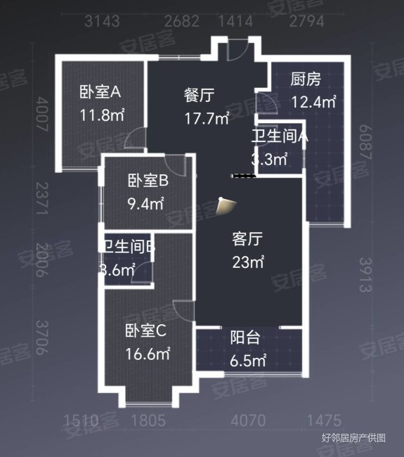 汉水名城紫薇公馆3室2厅2卫137㎡南北118万