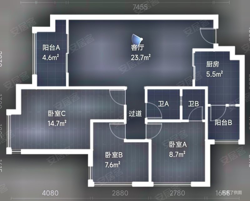 绿地468公馆三期3室2厅2卫90.02㎡西北200万