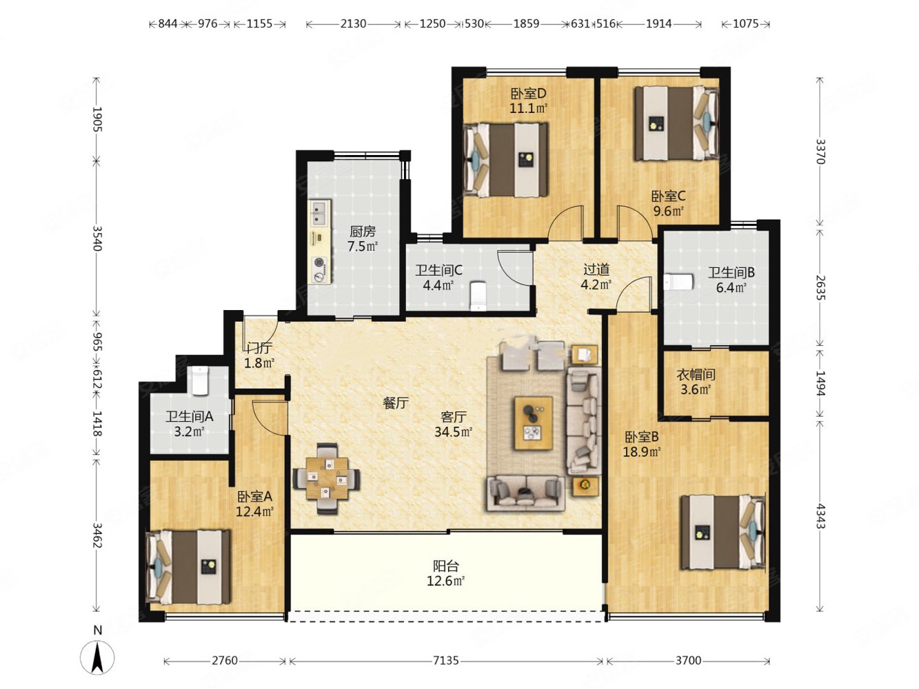奥体板块必看好房小区中心位置阳光城檀悦138平大4房