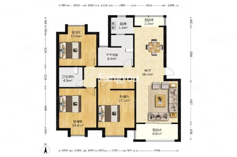 绿地南桥新苑3室2厅2卫110.06㎡南北305万