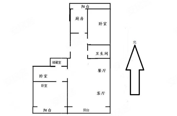 北源里3室1厅1卫81.39㎡南北223万