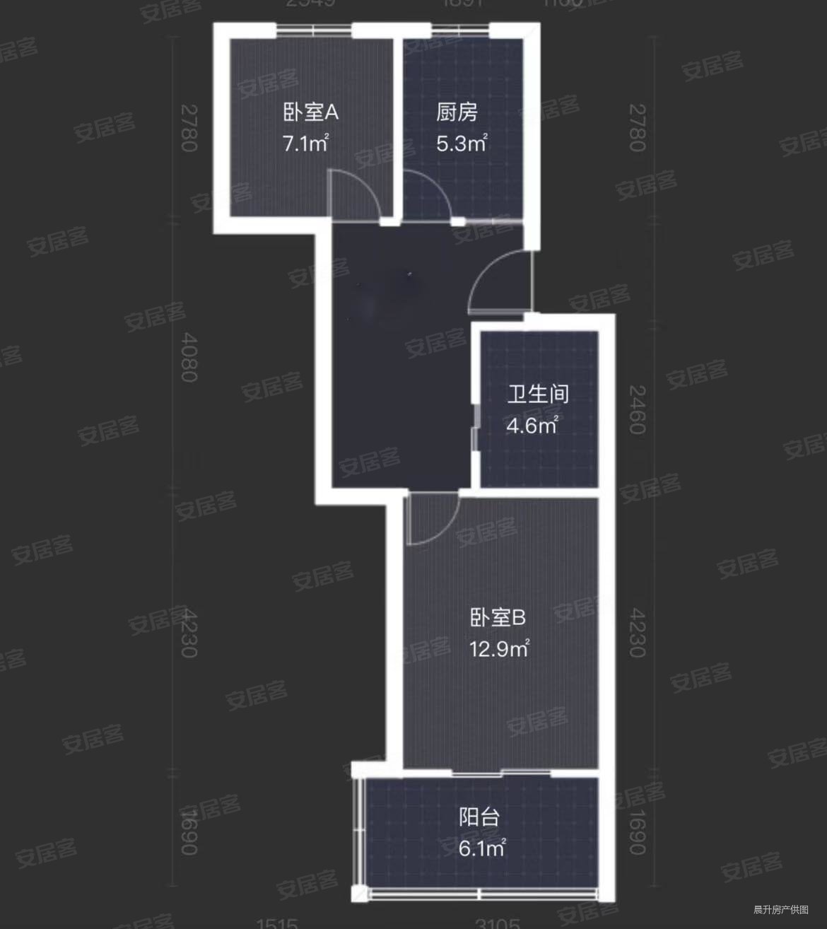 锦苑社区2室1厅1卫54.43㎡南北135万