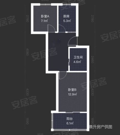 锦苑社区2室1厅1卫54.43㎡南北135万