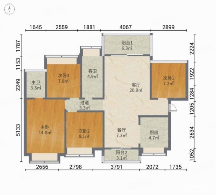 天益城一期4室2厅2卫116.88㎡南北83万