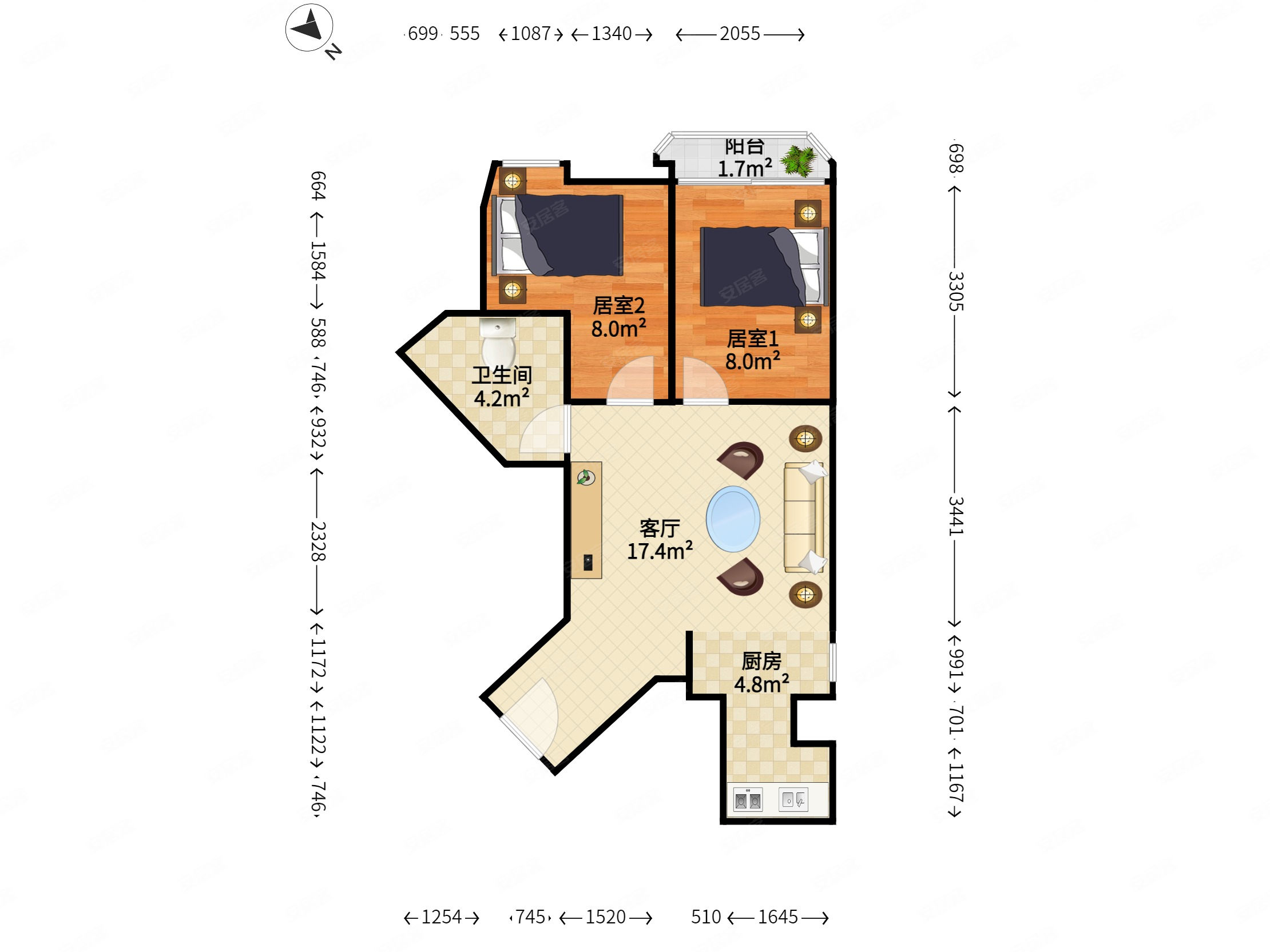 皇都广场2室1厅1卫64.59㎡南北0万
