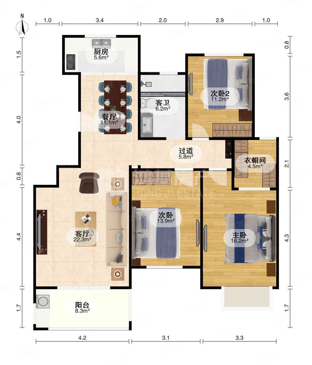 市中心,安静小区,3室2厅2卫精装,房东换房,莱茵半岛二手房,135万,3室2