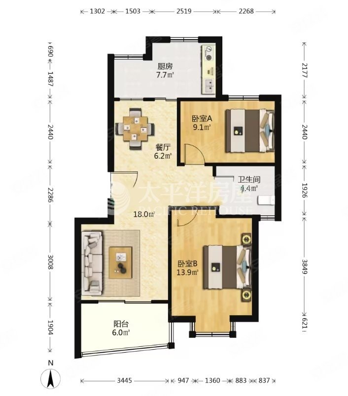 新梅绿岛苑2室2厅1卫82.36㎡南438万