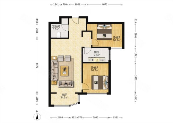 天洋城4代南向两居中间楼层精装修视野开阔采光充足
