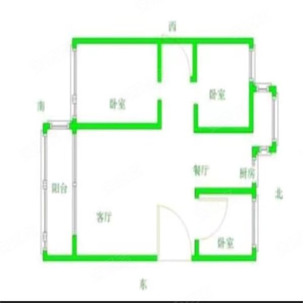 帝豪国际2室2厅1卫88㎡南北54万