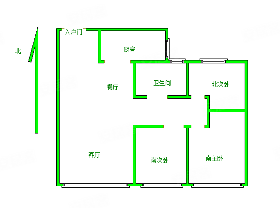 恒大时代新城3室2厅1卫102.4㎡南北68万