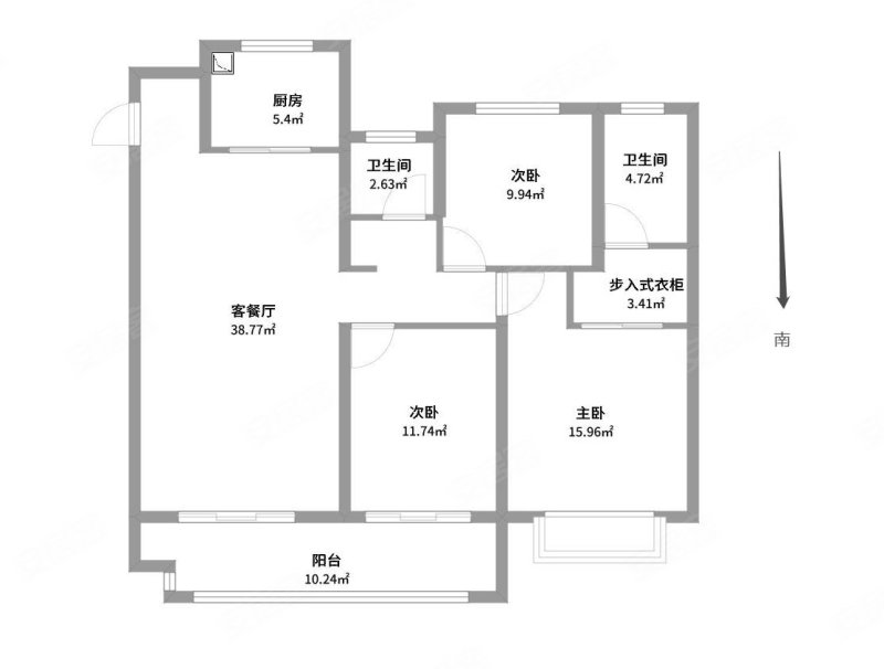 中梁壹号院3室2厅2卫125㎡南北95万