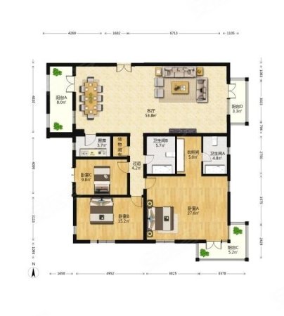 大成郡3室2厅2卫188㎡东南1600万