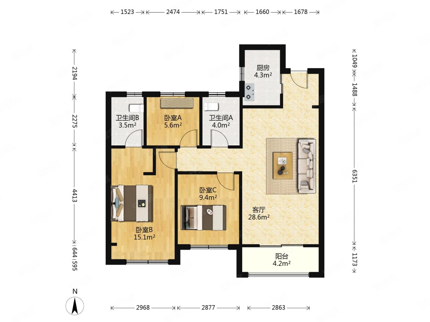 禹洲滨之江3室2厅2卫89.31㎡南北310万