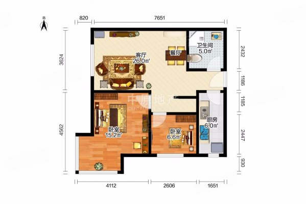 九州国际2室2厅1卫84.71㎡东南340万