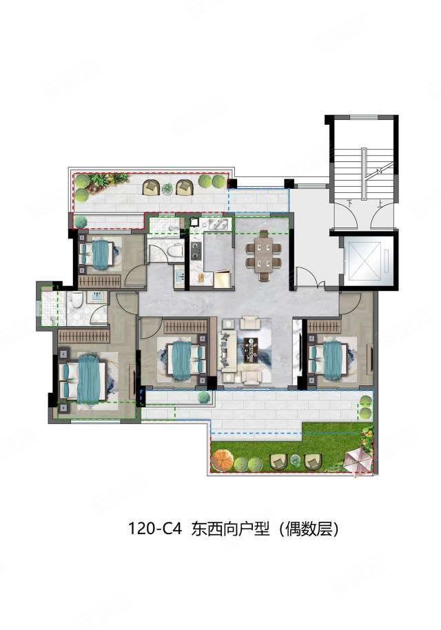 翰林公馆4室2厅2卫123.45㎡东南240万