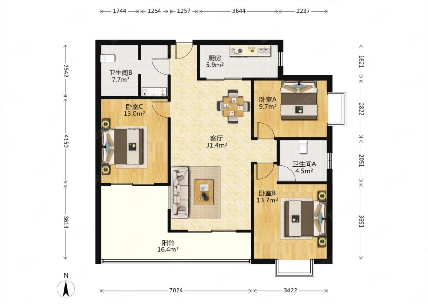电梯房鑫龙天然居北区124平3室2厅居家自住保