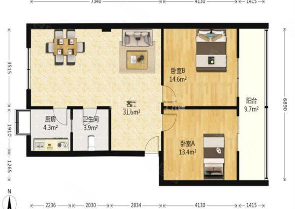 华侨苑2室1厅1卫73.67㎡南北185万