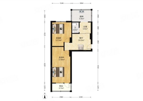 建明小区2室1厅1卫65.5㎡南北53万