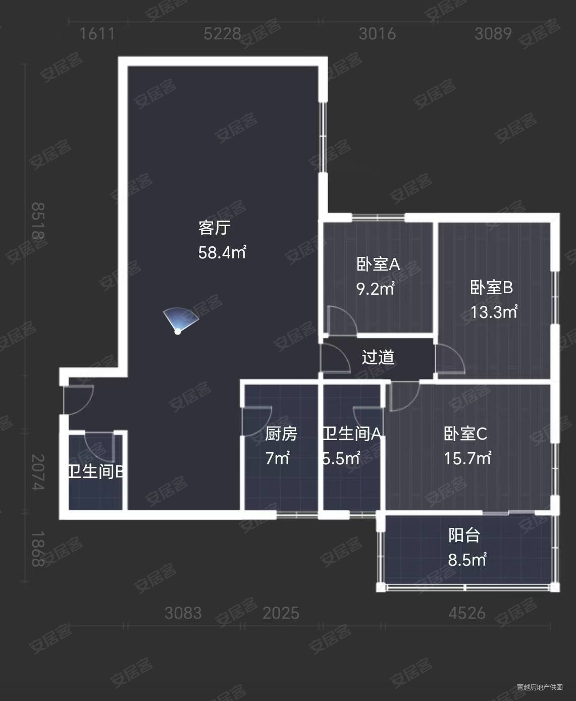 太空花园3室2厅2卫157㎡东160万