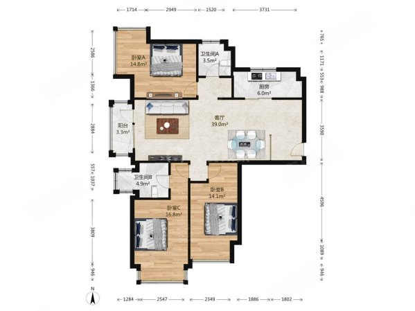 北京城建世华泊郡3室2厅2卫131.73㎡西南899万