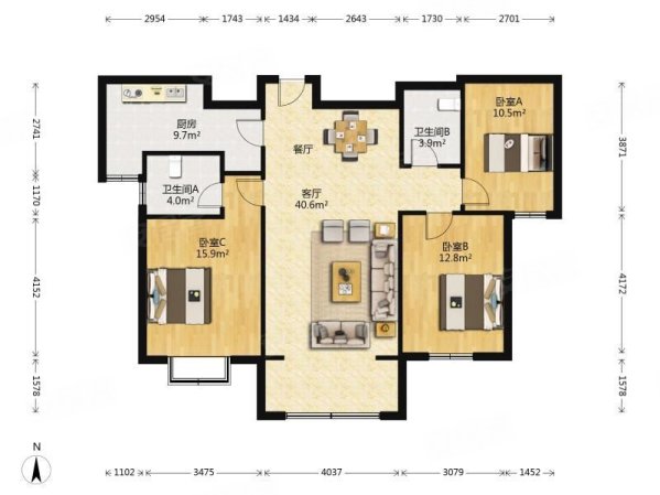 西江华府3室2厅2卫135.22㎡南北450万
