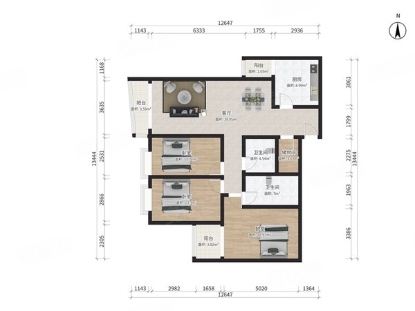 北京海淀甘家口国兴家园海淀国兴家园3室2厅2卫1厨1阳台出租房源真实