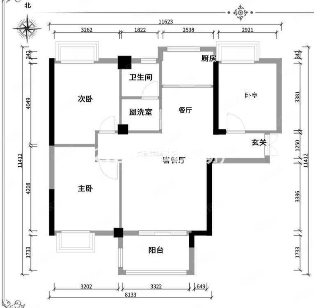 茶语名都3室2厅1卫104.2㎡南北73万