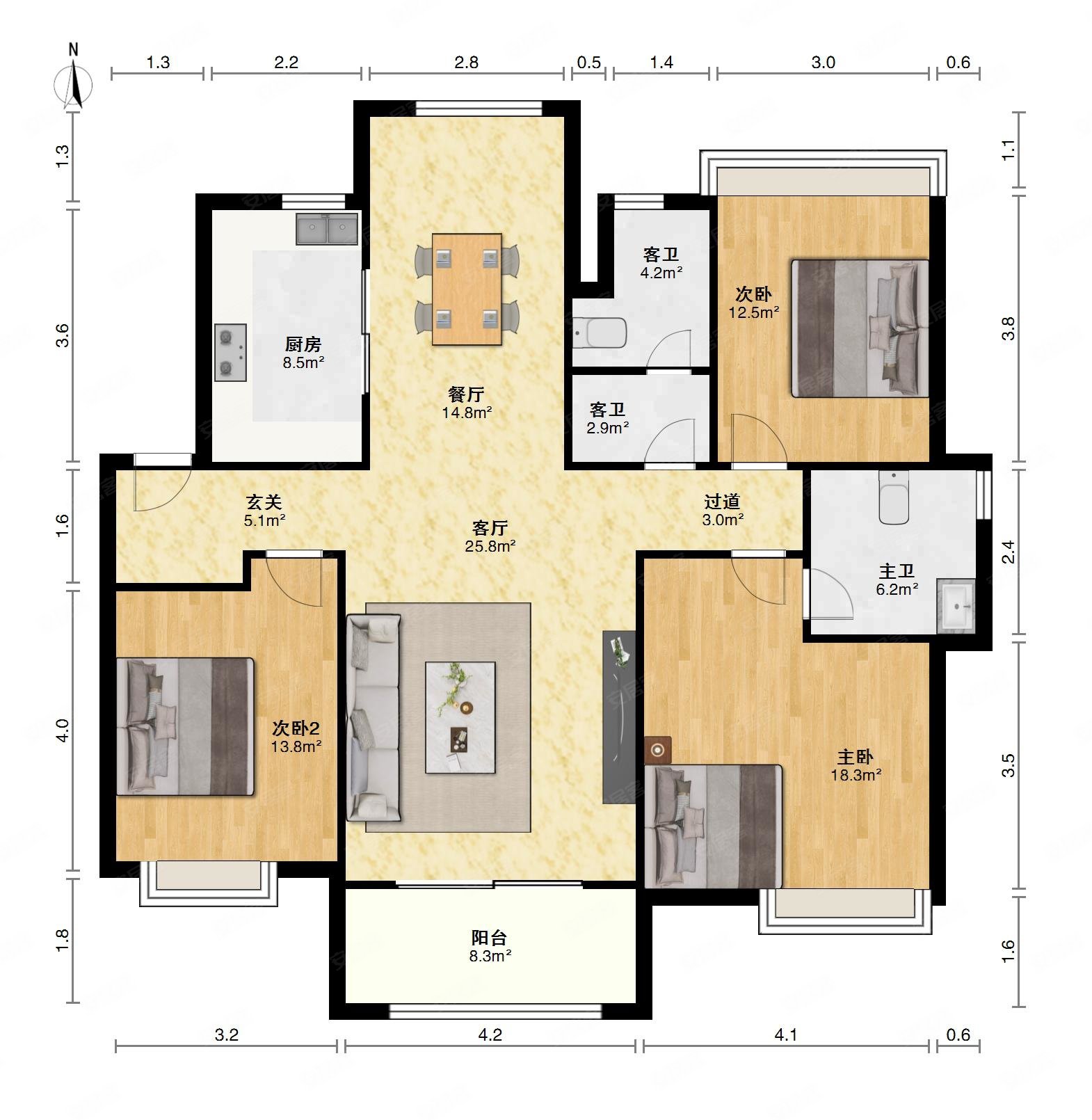 户型好,位置好,房东诚心出售,万科城三期二手房,155万,3室2厅,2卫
