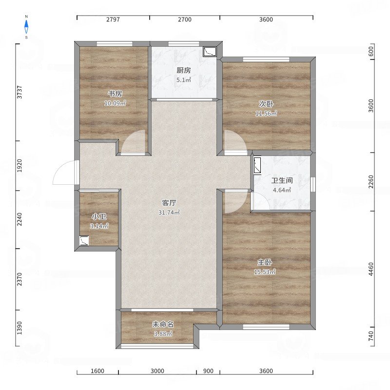 经一路129号院3室1厅1卫90㎡南北78万